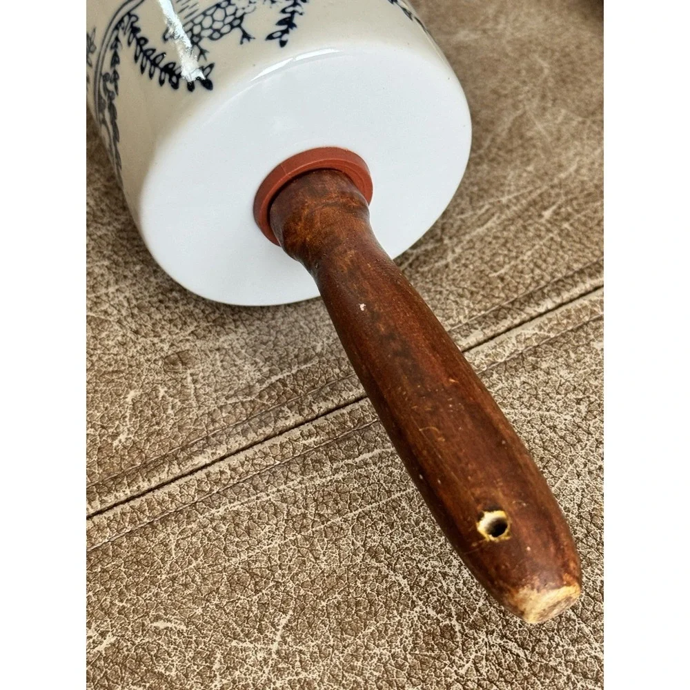 Roller Pin Blue White Glazed Stoneware Wood Handles 19-20